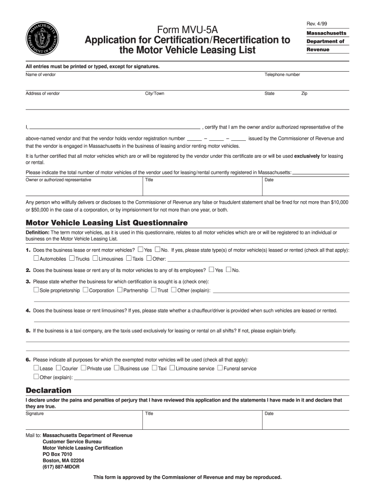  Form Mvu 5a Fillable 1999-2024