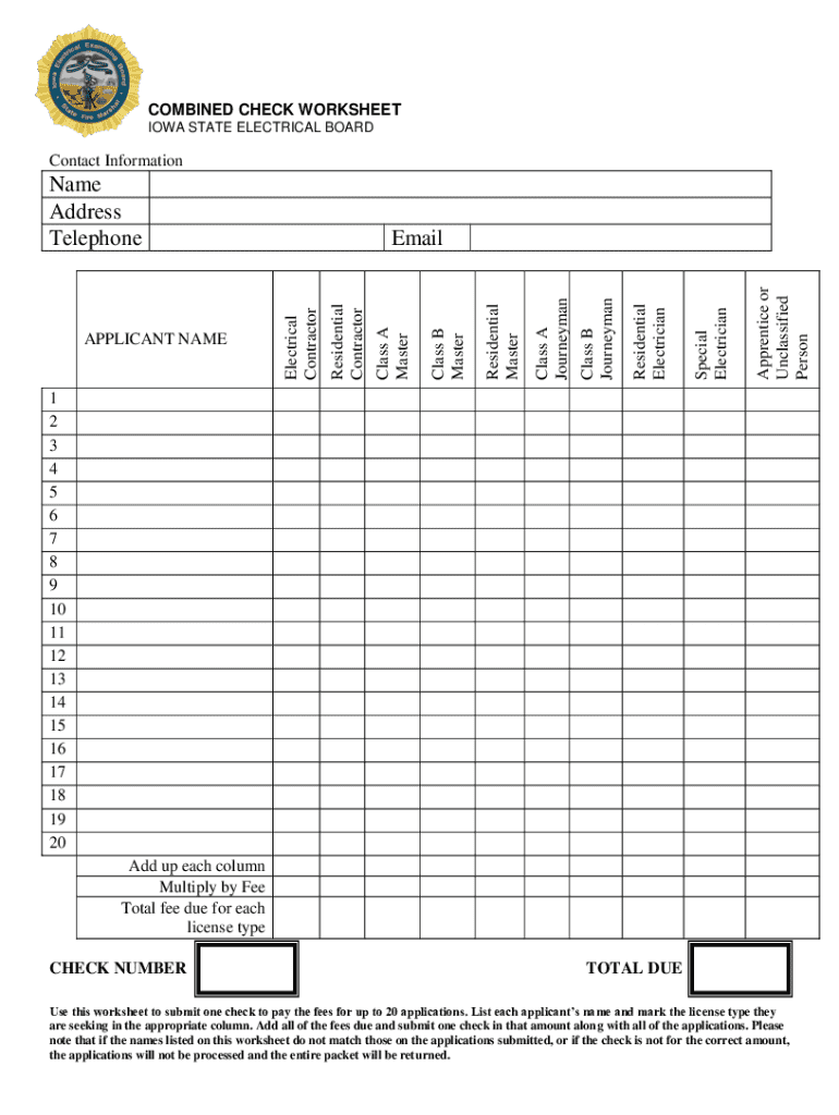 Iowa Unclassified Electrical License  Form