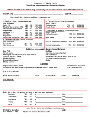 Hiv Risk Assessment Form