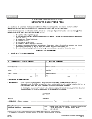 Newspaper Qualifying Form Arizona Corporation Commission Azcc