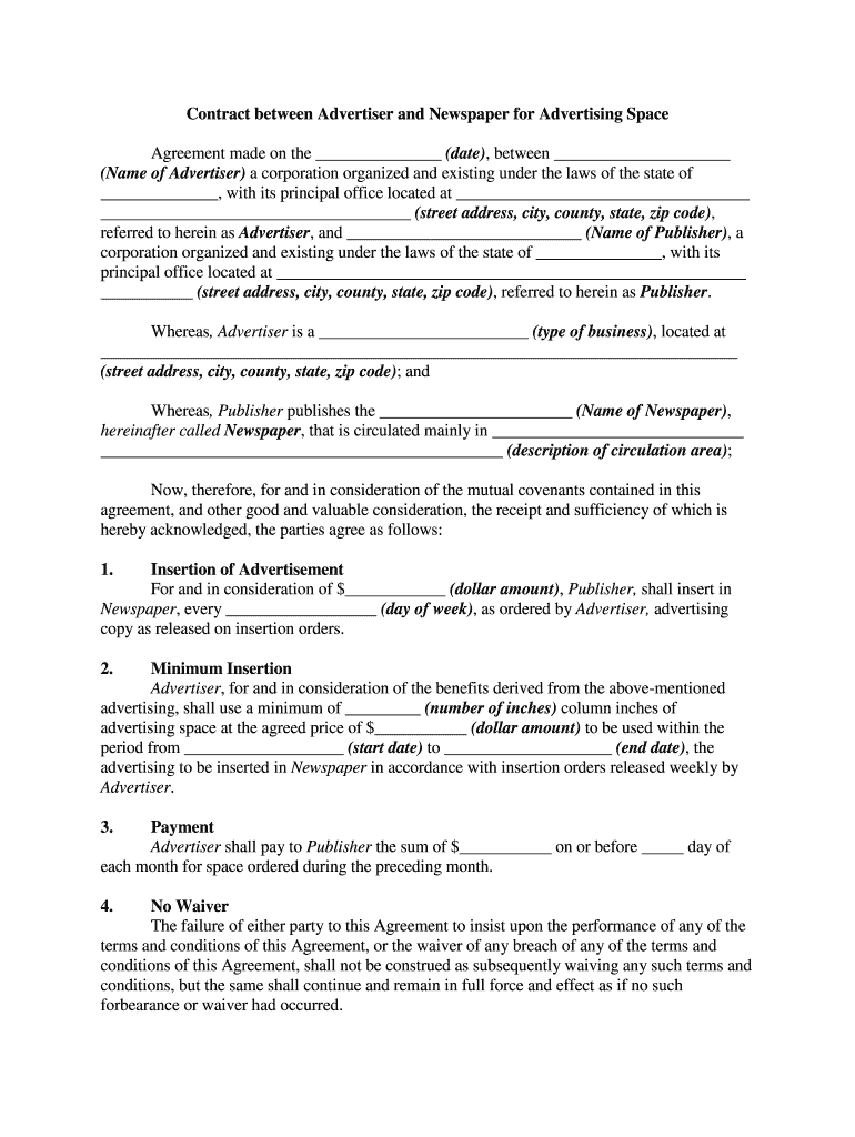 Newspaper Advertising Contract Sample  Form