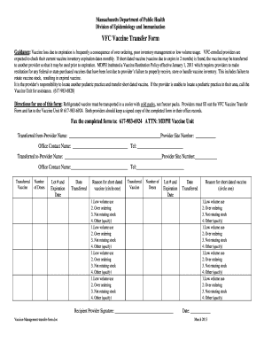 Massachusetts Vaccine Transfer Form