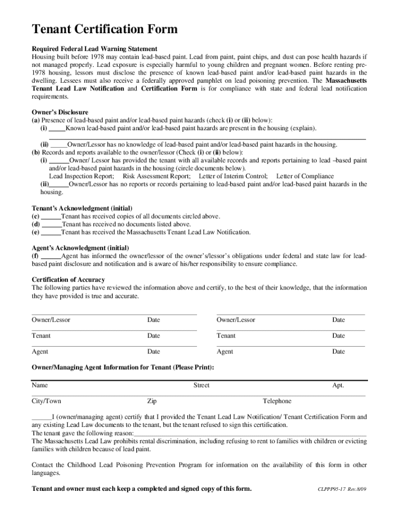  Form Tenant Certification 2009-2024