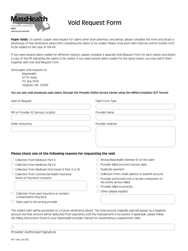  Masshealth Void Request Form 2009