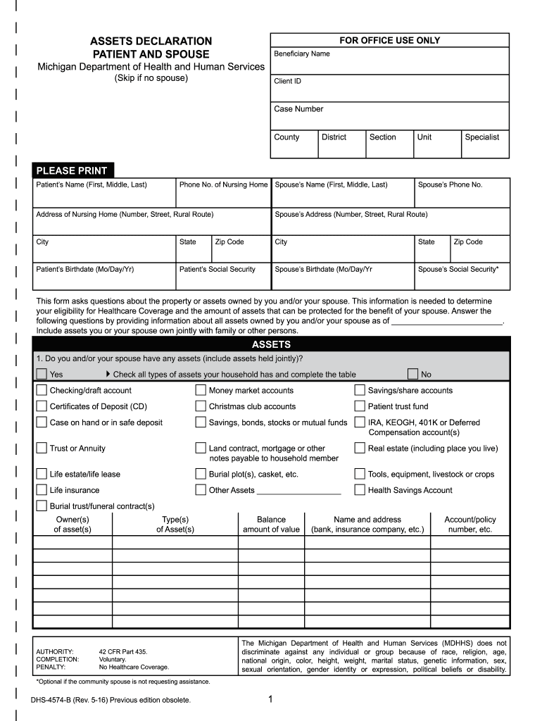  Dhs 4574 B Fillable Form 2016