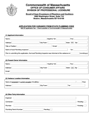 Massgovplumbing Board Variance Form