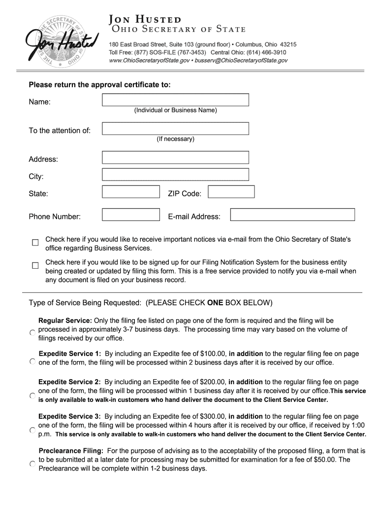  State of Ohio Non Profit Filing Form 2012