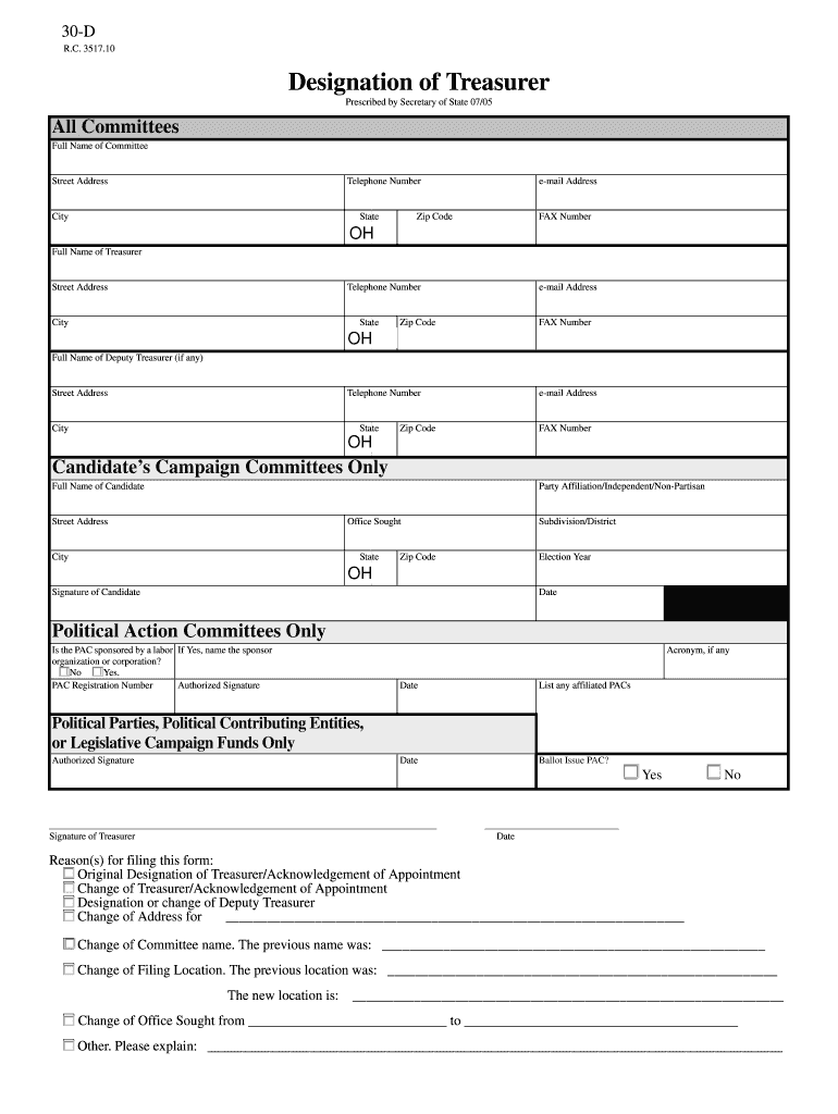  Where to Mail Form 30 D Ohio Secretary of State 2005