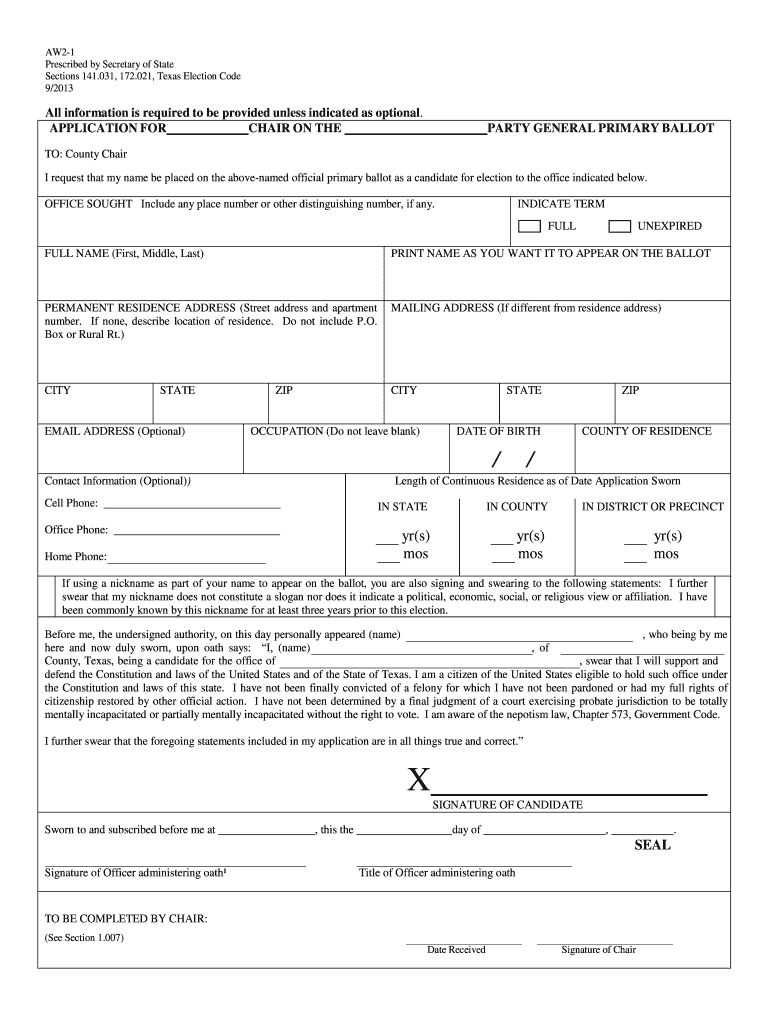  A2 2W, Prescribed by Secretary of State, Sections 141  Texas    Sos State Tx 2013