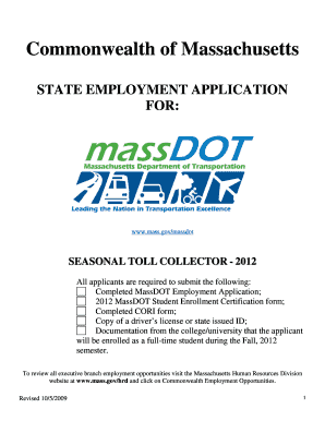 Mass Dot Seasonal Toll Collector Paperwork Form