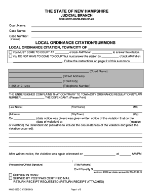 Local Ordinance Violation Citation Summons New Hampshire Courts State Nh  Form