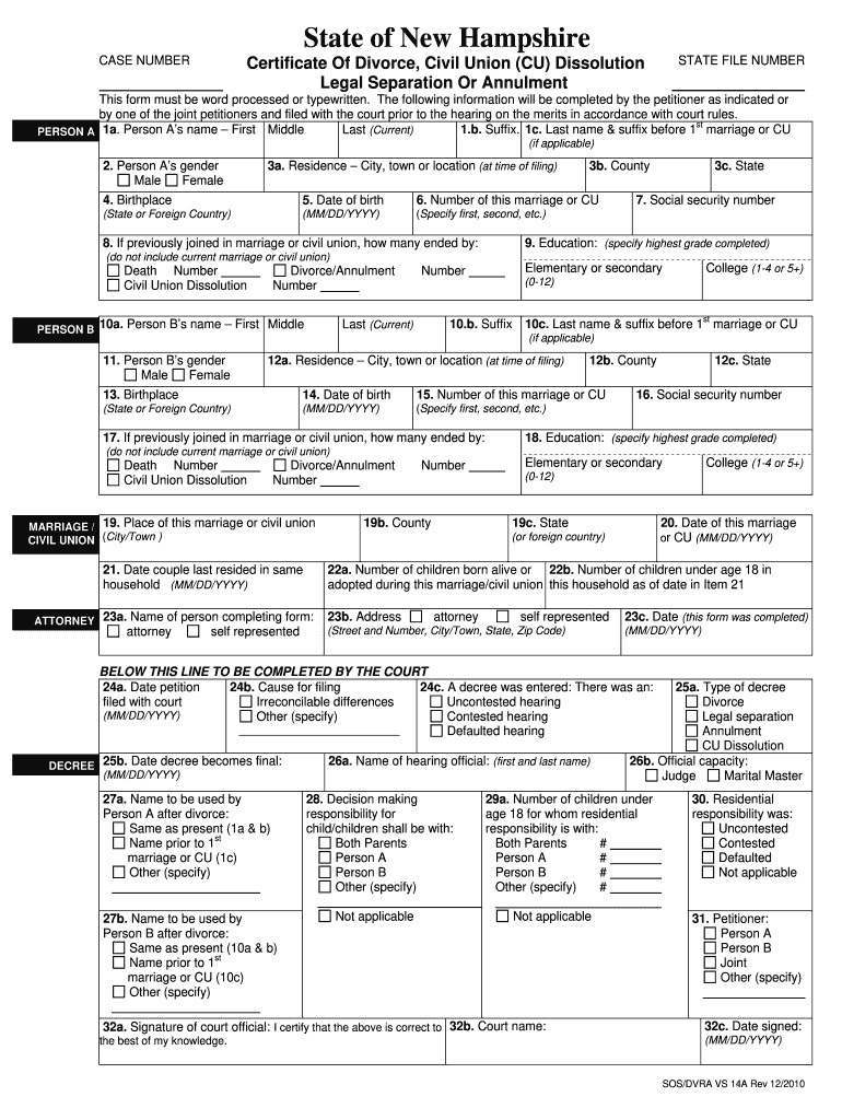 New Hampshire Marriage License  Form
