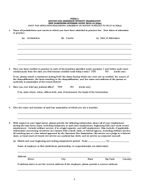 FORM a MOTION for ADMISSION WITHOUT EXAMINATION NEW HAMPSHIRE SUPREME COURT RULE 42 Xa ONLY for APPLICANTS REQUESTING ADMISSION 