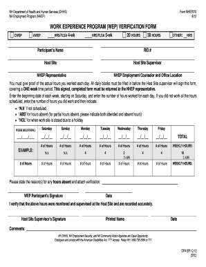 Wep Verification Form New Hampshire Department of Health and