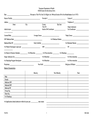 Tennessee Department of Health OCRCLinton on Site Survey  Form