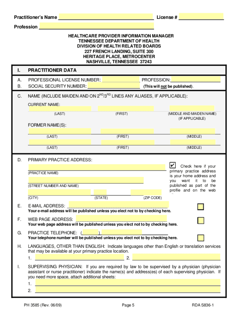  Mandatory Practitioner Profile Questionnaire Tennessee Form 2013