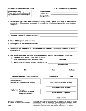 Recipient Rights Complaint Form State of Michigan Michigan