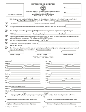  Certificate of Readiness Tennessee Form 2012