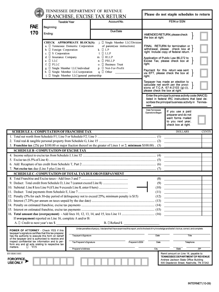  Tn Fae 170 Fillable Form 2019