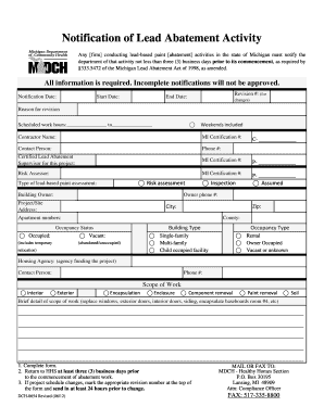 Michigan Lead Abatement Form Dch 0654