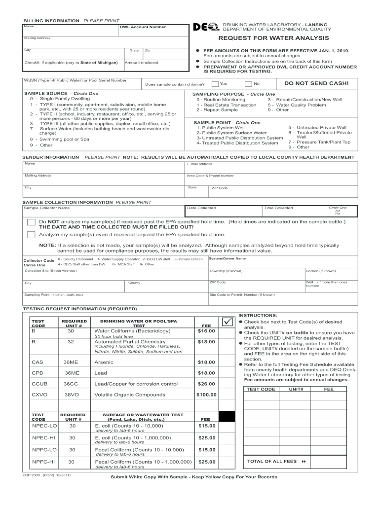 Deq Requisition for Water Sample Units Michigan  Form