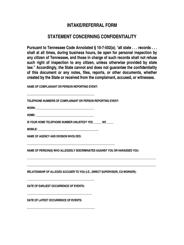 INTAKEREFERRAL FORM Tennessee Department of Transportation Tdot State Tn