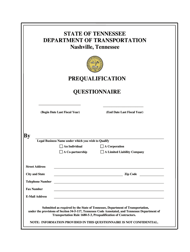 Tdot Prequalification Questionnaire  Form