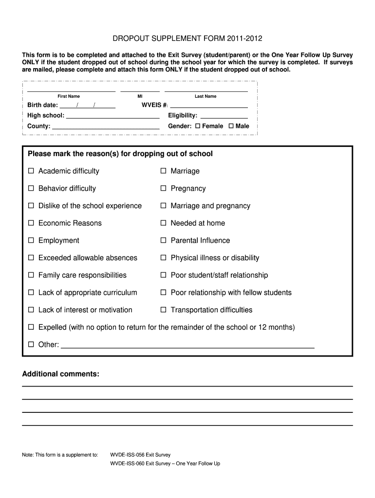  Dropout Form 2012