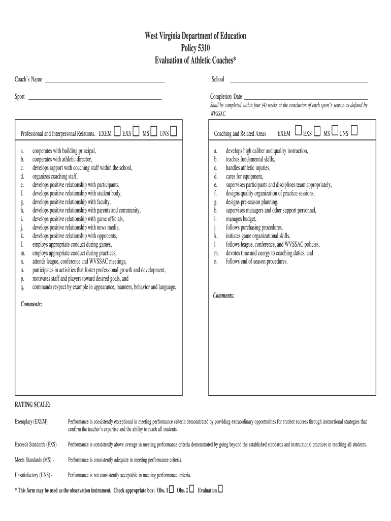 Evaluation Coaches  Form