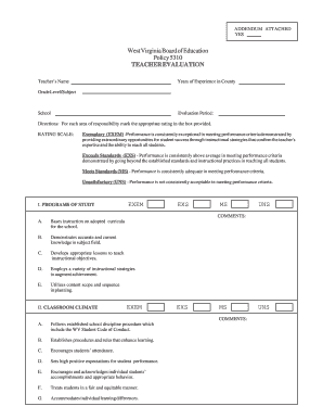 Wvde Teacher Evaluation  Form