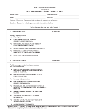 Wv New Teacher Observation Form