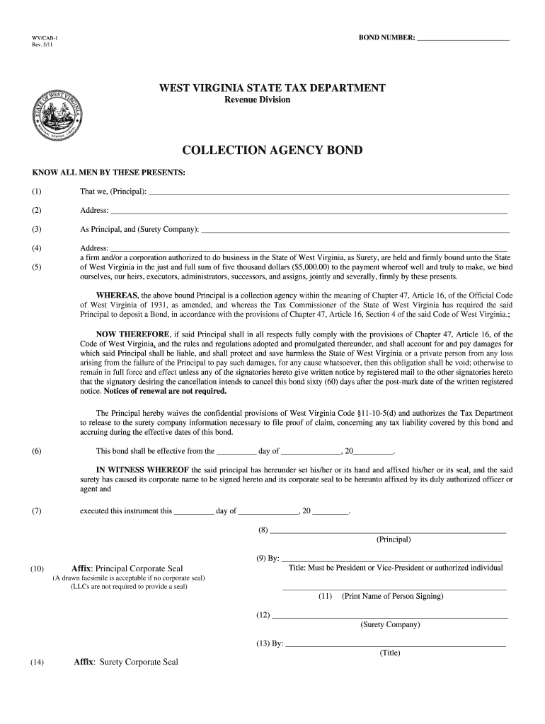  West Virginia Bond Form 2011-2024