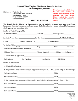 Visitor Request Form West Virginia Division of Juvenile Services