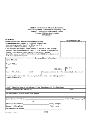 State of Michigan Affidavit of Detachment Form