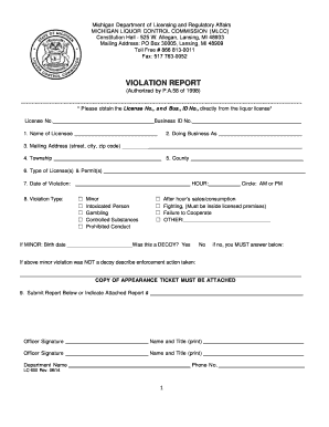 Violation Report Form Enforcement Agencies Only Michigan