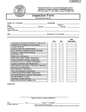 Michigan Liquor Inspection Forms