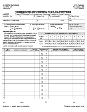 Tefap Eligibility Form Wisconsin