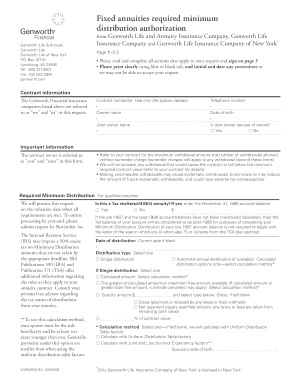 Genworth Required Minimum Distribution Authorization Form