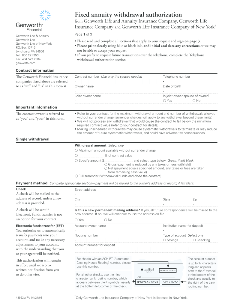 Genworth Annuity Withdrawal Form