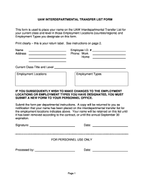 Uaw Interdepartmental Transfer Form