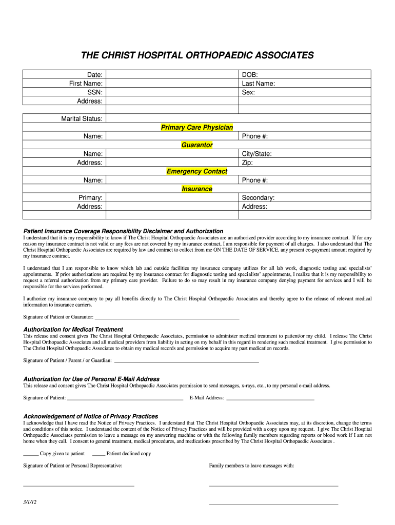 Hippa Christ Hospital Form