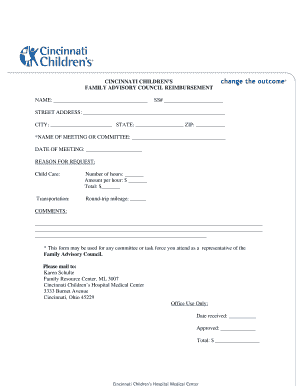 Cincinnati Children&#039;s Hospital Medical Center Family Advisory Council Non Employee Member Reimbursement Form Cincinnati Chi