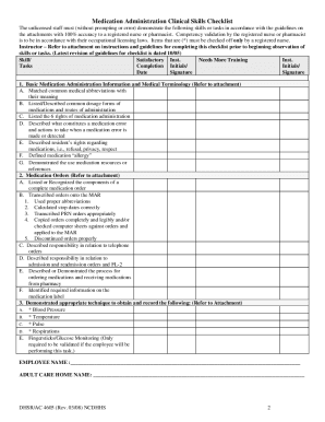 Medication Aide Skills Checklist  Form