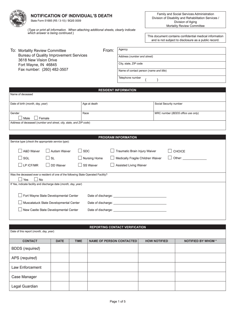 Fssa Notification of Individuals Death Form 51685