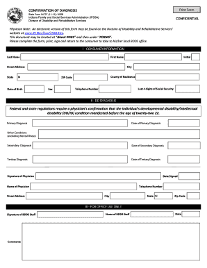 Confirmation of Diagnosis Form Indiana