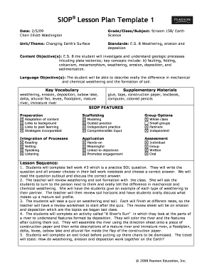 Siop Lesson Plan Example 1st Grade  Form