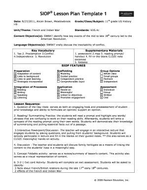 Siop Lesson Plan Template  Form