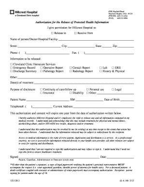 Cleveland Clinic Authorization  Form