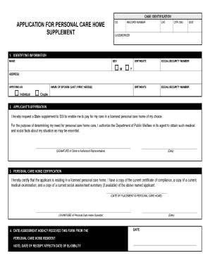 Personal Care Home Supplement  Form