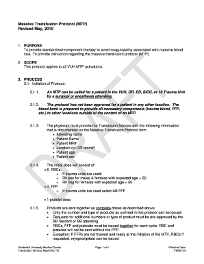 Massive Transfusion Protocol  Form